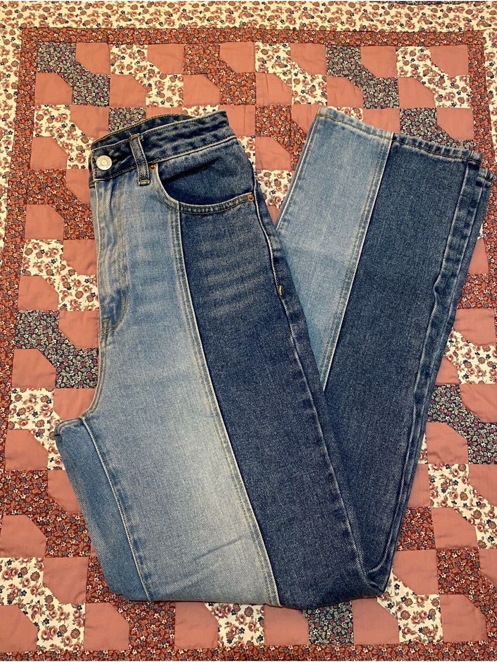 Women’s Pacsun 90’s Boyfriend Two-Tone Blue Patchwork Jeans